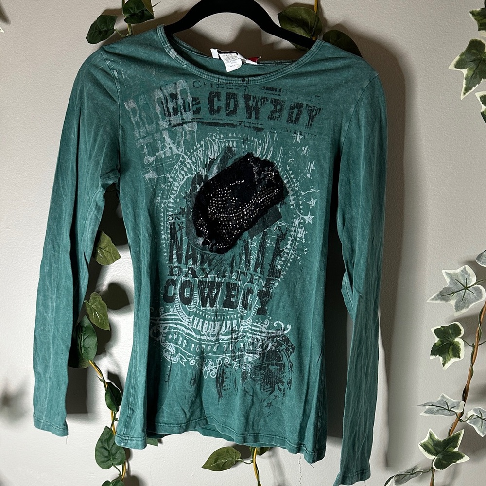 Teal Graphic Long Sleeve Women's Top